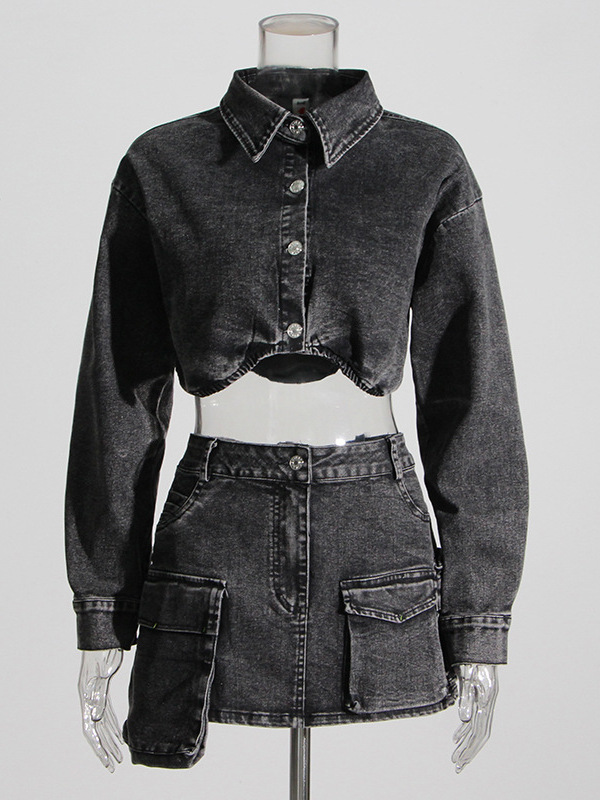  Smoke Grey Short Denim Jacket - Women'S Fashion Utility Jacket recension och pris