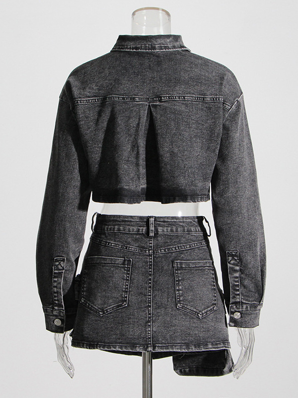  Smoke Grey Short Denim Jacket - Women'S Fashion Utility Jacket recension och pris