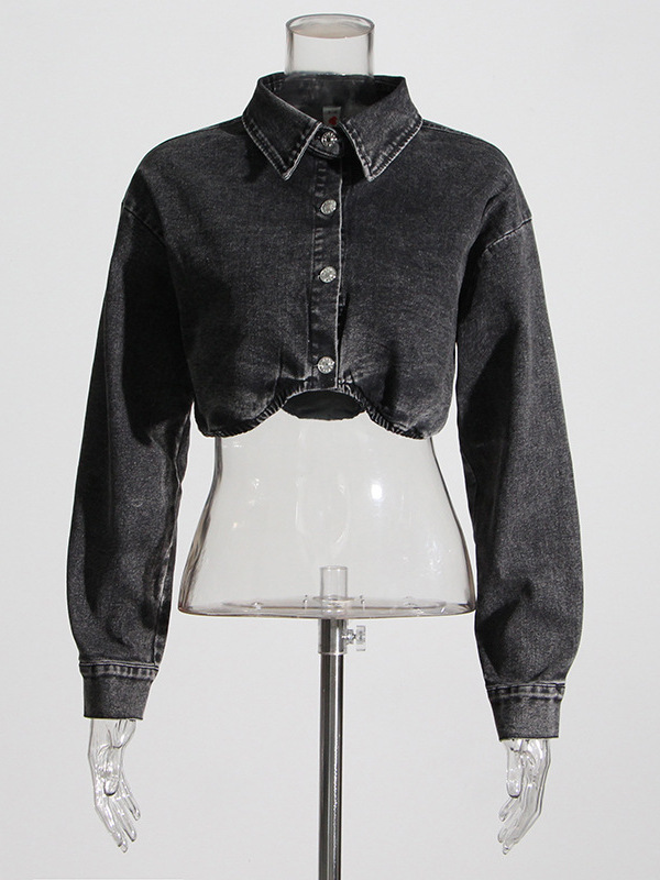 Smoke Grey Short Denim Jacket - Women'S Fashion Utility Jacket recension och pris