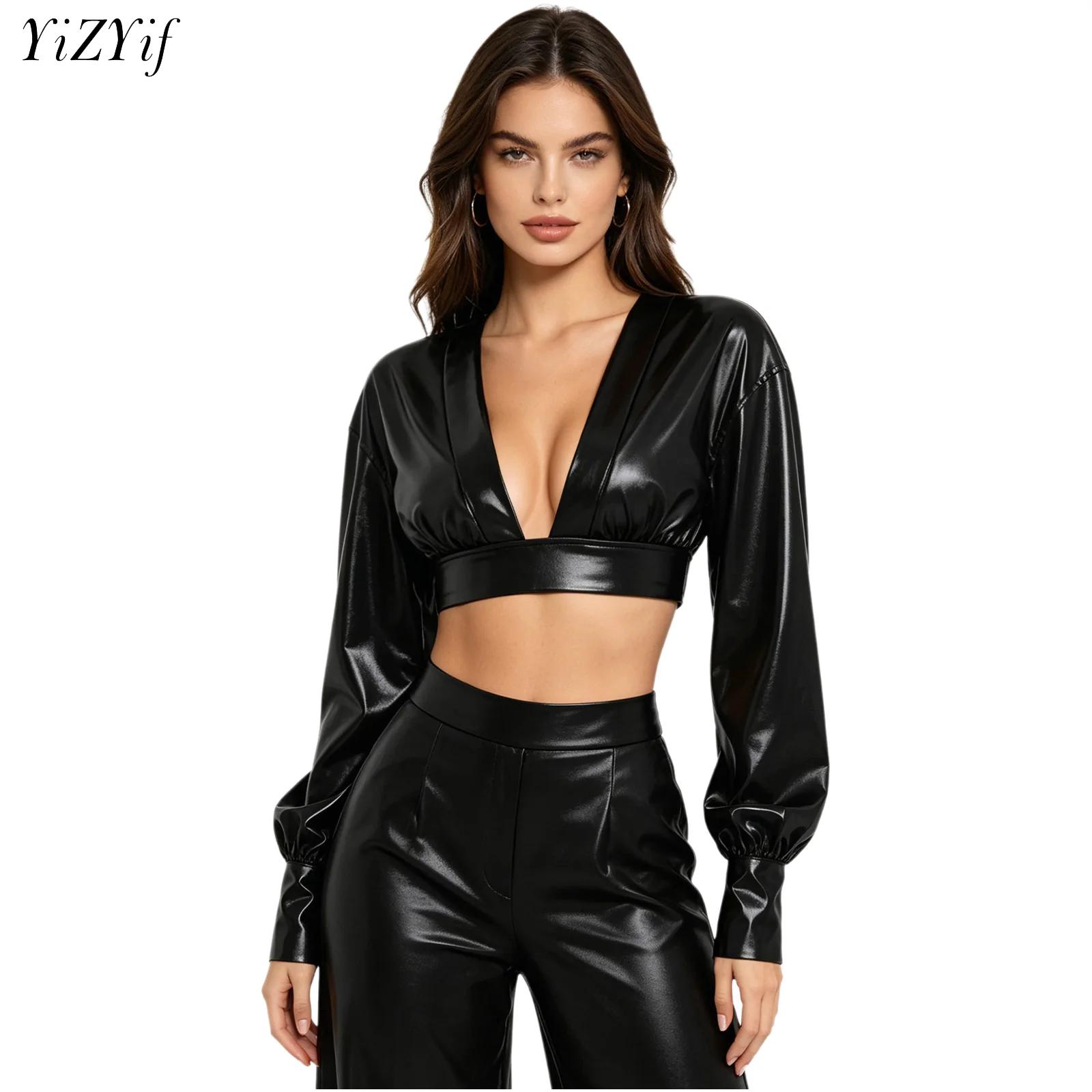 Womens Y2K Metallic Shiny Hip  - Crop Top Women recension och pris